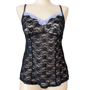 Sheer Lace Babydoll Cami Top Medium Y2K Bow Coquette Whimsigoth Mesh Vamp Witchy